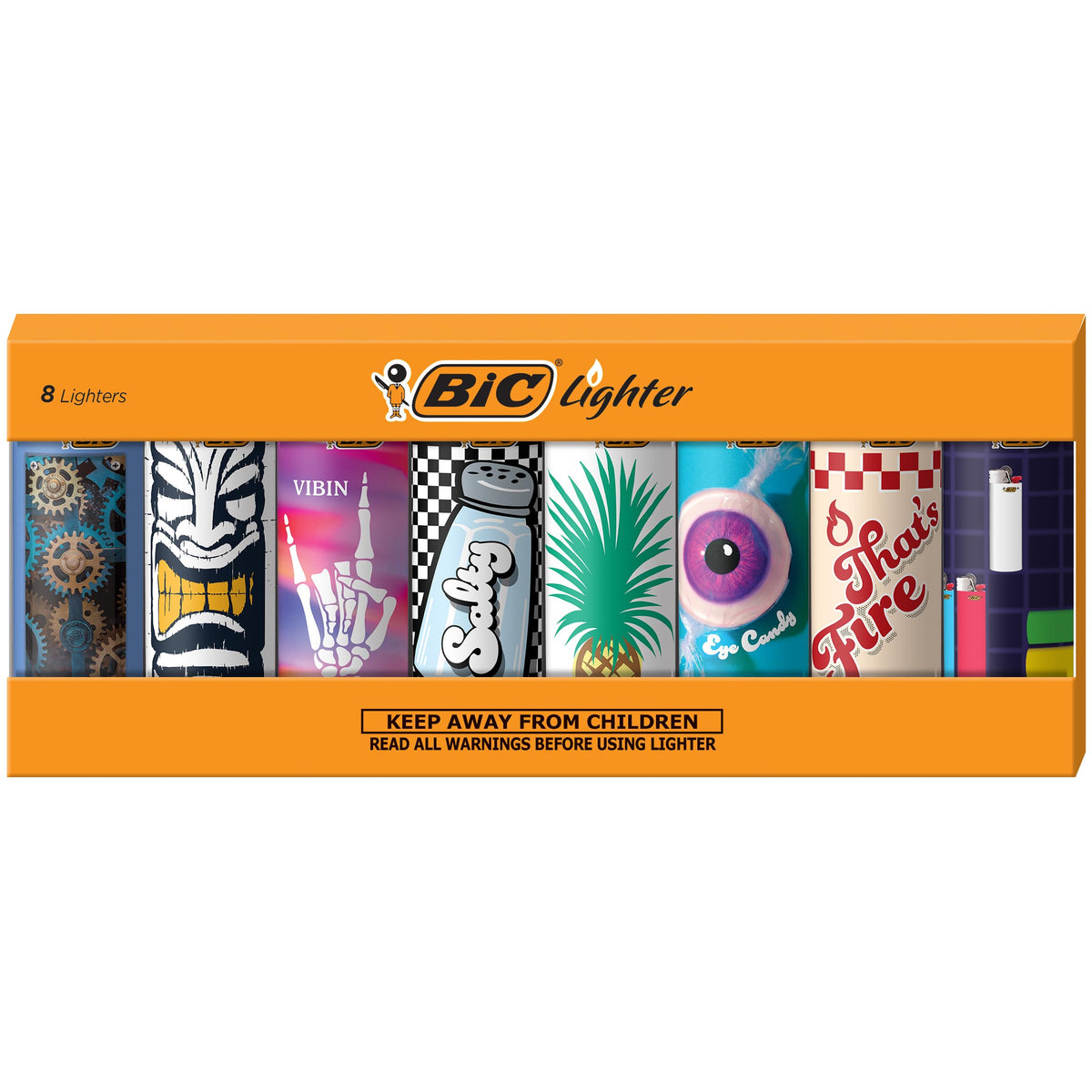 BIC Maxi Pocket Lighters, Cool and Reliable, Whimsical Collection, 8-Pack