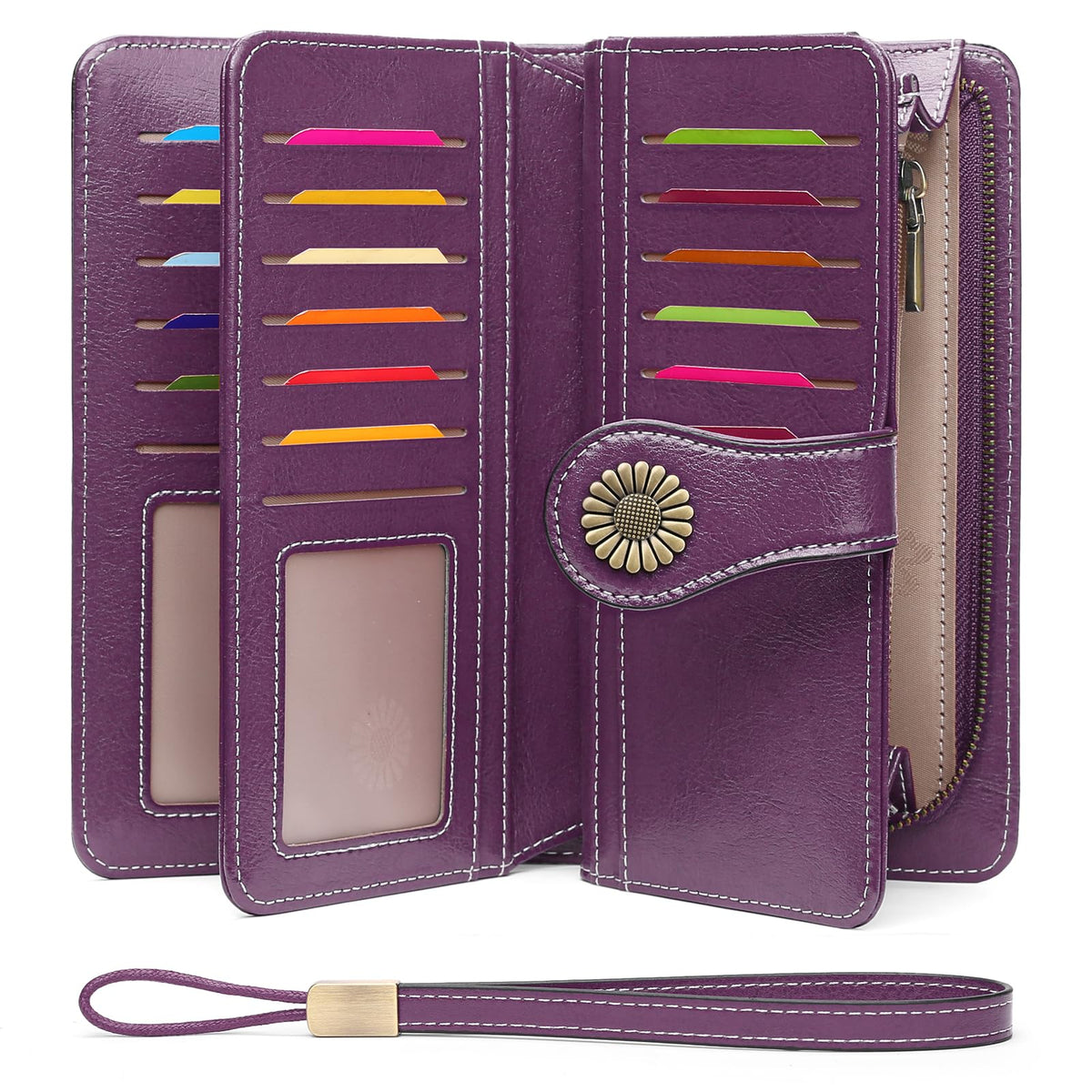 SENDEFN Wallets for Women Leather Credit Card Holder with RFID Blocking Large Capacity Wristlet