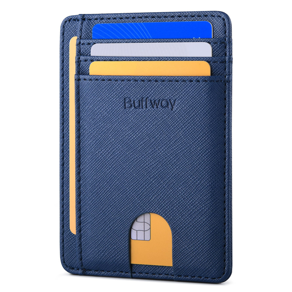 Buffway Slim Minimalist Front Pocket RFID Blocking Leather Wallets for Men and Women - Carbon Fiber Black