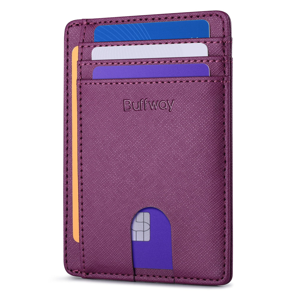 Buffway Slim Minimalist Front Pocket RFID Blocking Leather Wallets for Men and Women - Carbon Fiber Black
