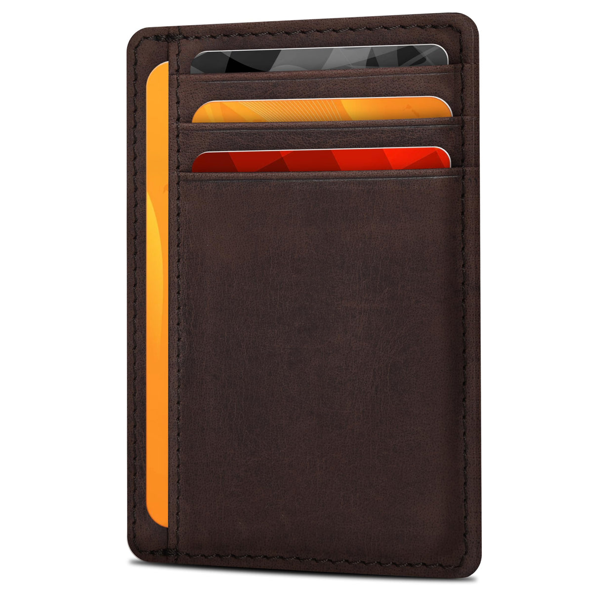Slim Minimalist RFID Leather Wallet, Front Pocket Card Holder, Ebony