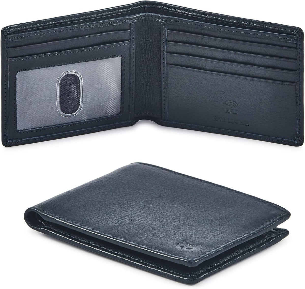 Real Leather Mens Bifold Wallet RFID Blocking Slim Minimalist Front Pocket - Thin & Stylish with ID Window in Gift Box (Crazy Horse, Coffee)