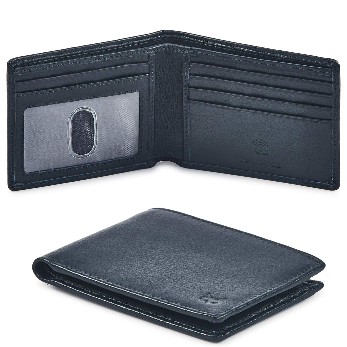 Real Leather Mens Bifold Wallet RFID Blocking Slim Minimalist Front Pocket - Thin & Stylish with ID Window in Gift Box (Crazy Horse, Coffee)
