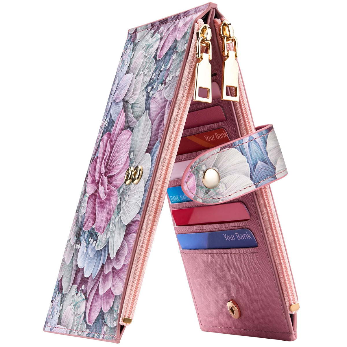 Travelambo RFID Wallet Women Large Size Bifold Multi Card Wallet Case with Zipper Pocke Credit Card Holder for Women