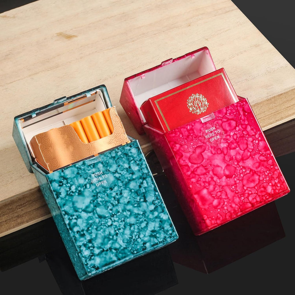 Cigarette Case King Size 85mm 3 Pack Holds 20 Capacity Push Open (Green A + Green B + Red)