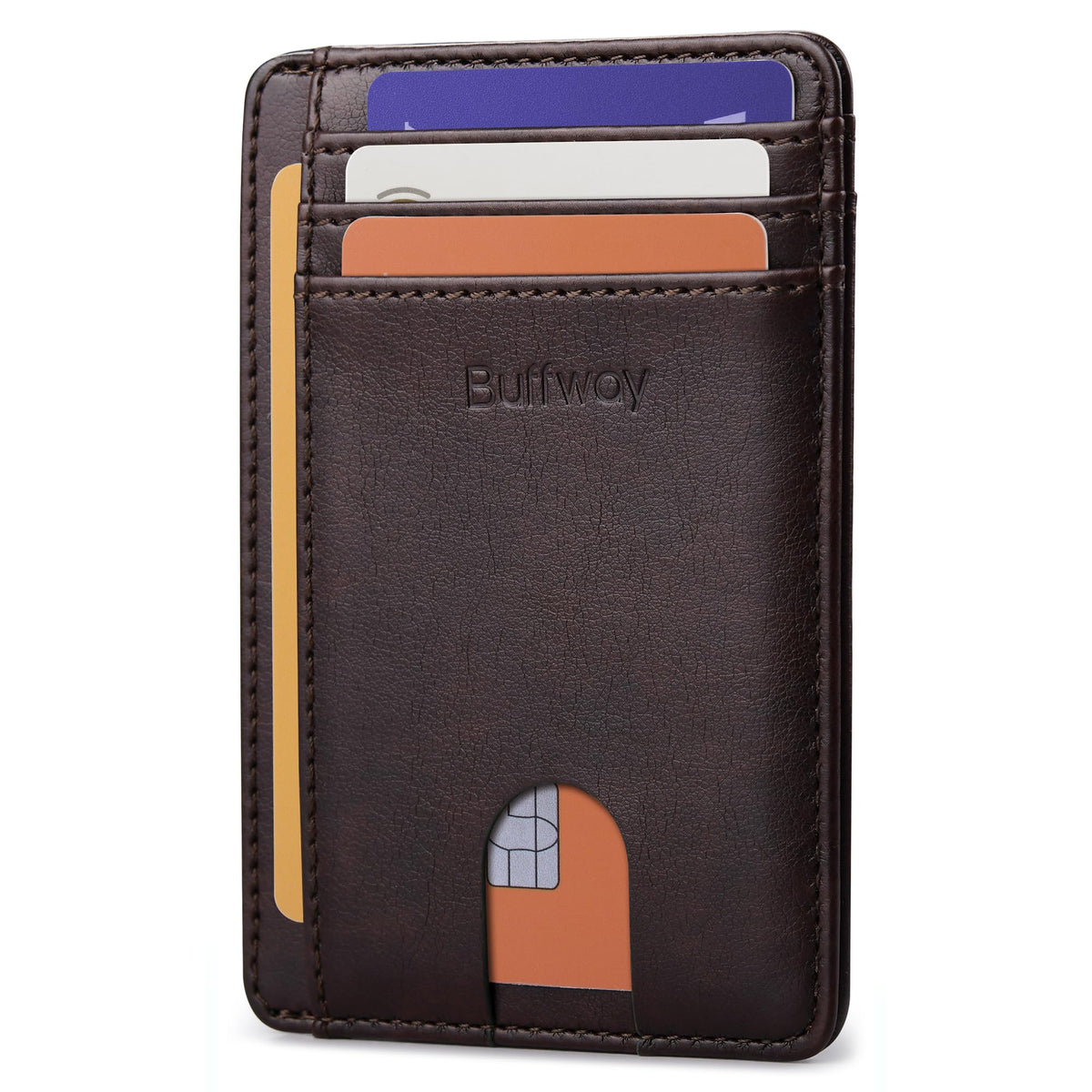 Buffway Slim Minimalist Front Pocket RFID Blocking Leather Wallets for Men and Women - Cross Black