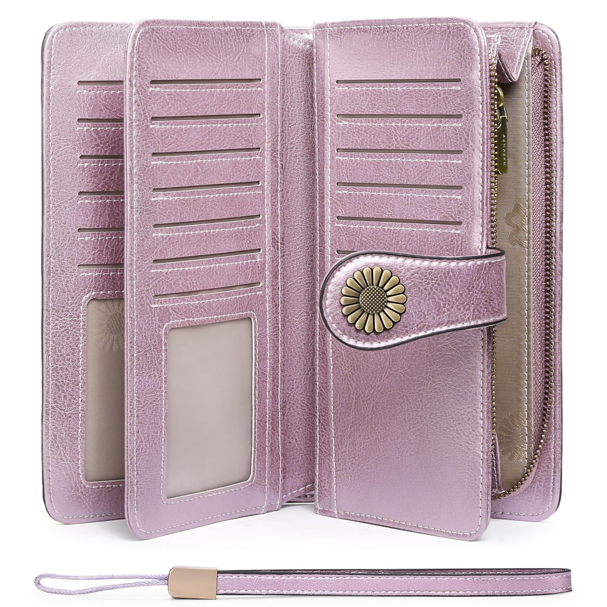 SENDEFN Wallets for Women Leather Credit Card Holder with RFID Blocking Large Capacity Wristlet