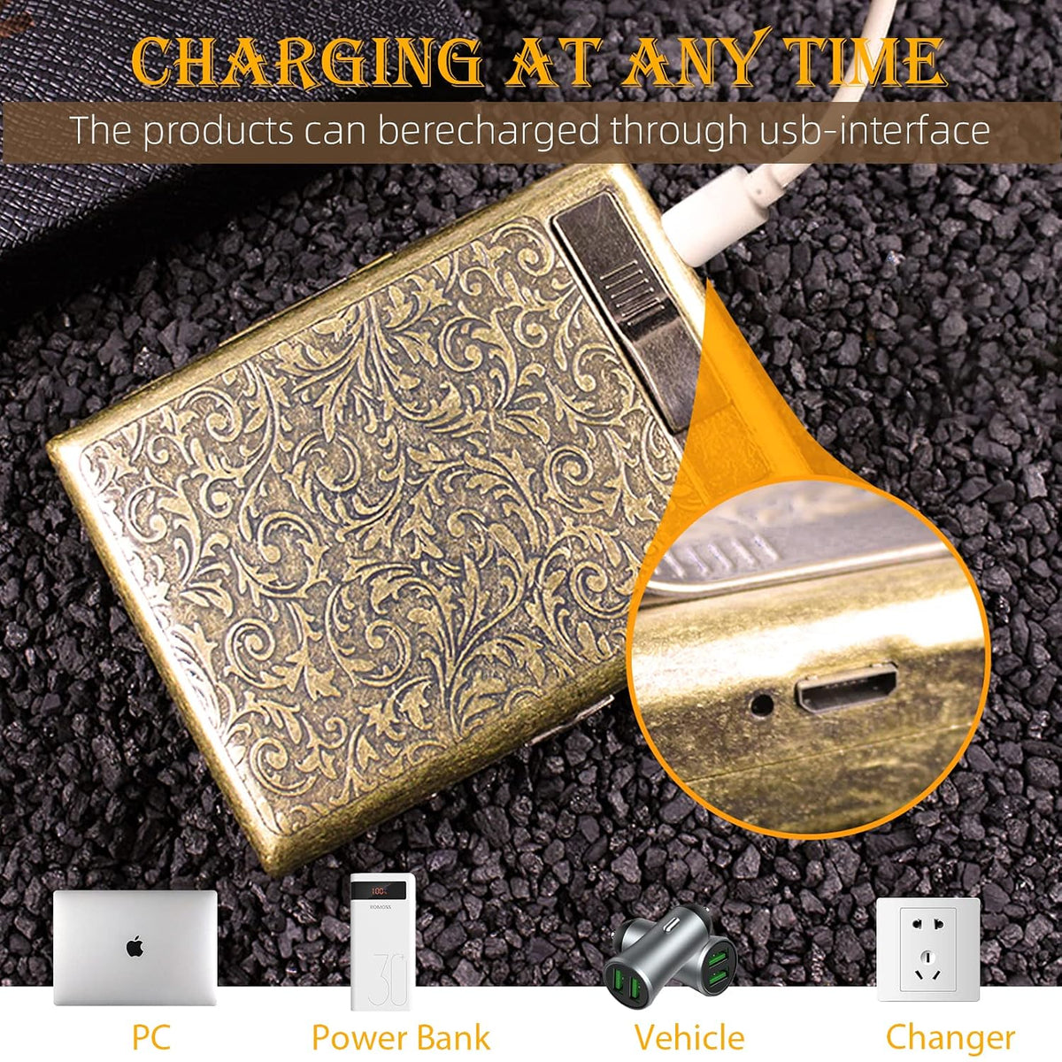 Metal Vintage Cigarette Case Hold 85mm Cigarette Case with Electric Lighter