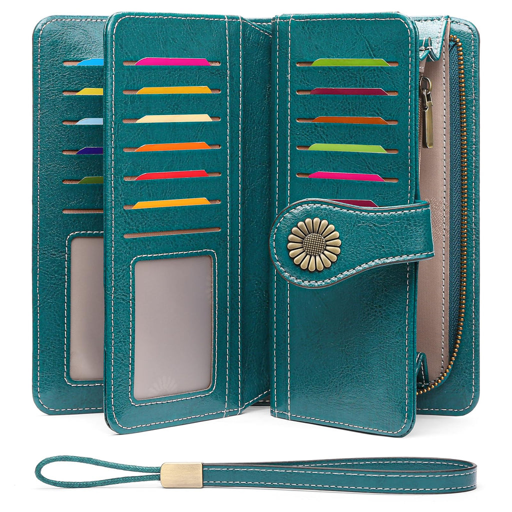 SENDEFN Wallets for Women Leather Credit Card Holder with RFID Blocking Large Capacity Wristlet