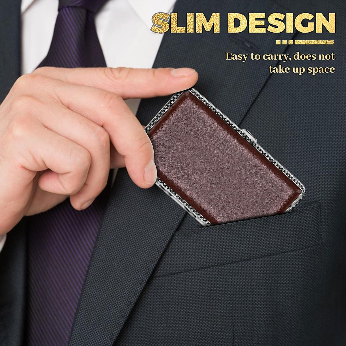 X-LIGHTER 2 Pack of Cigarette Case with Lighter for 100's King Size, Retro PU Leather 100mm Vintage Cigarettes Cases for Men Women Gifts (Black + Brown)