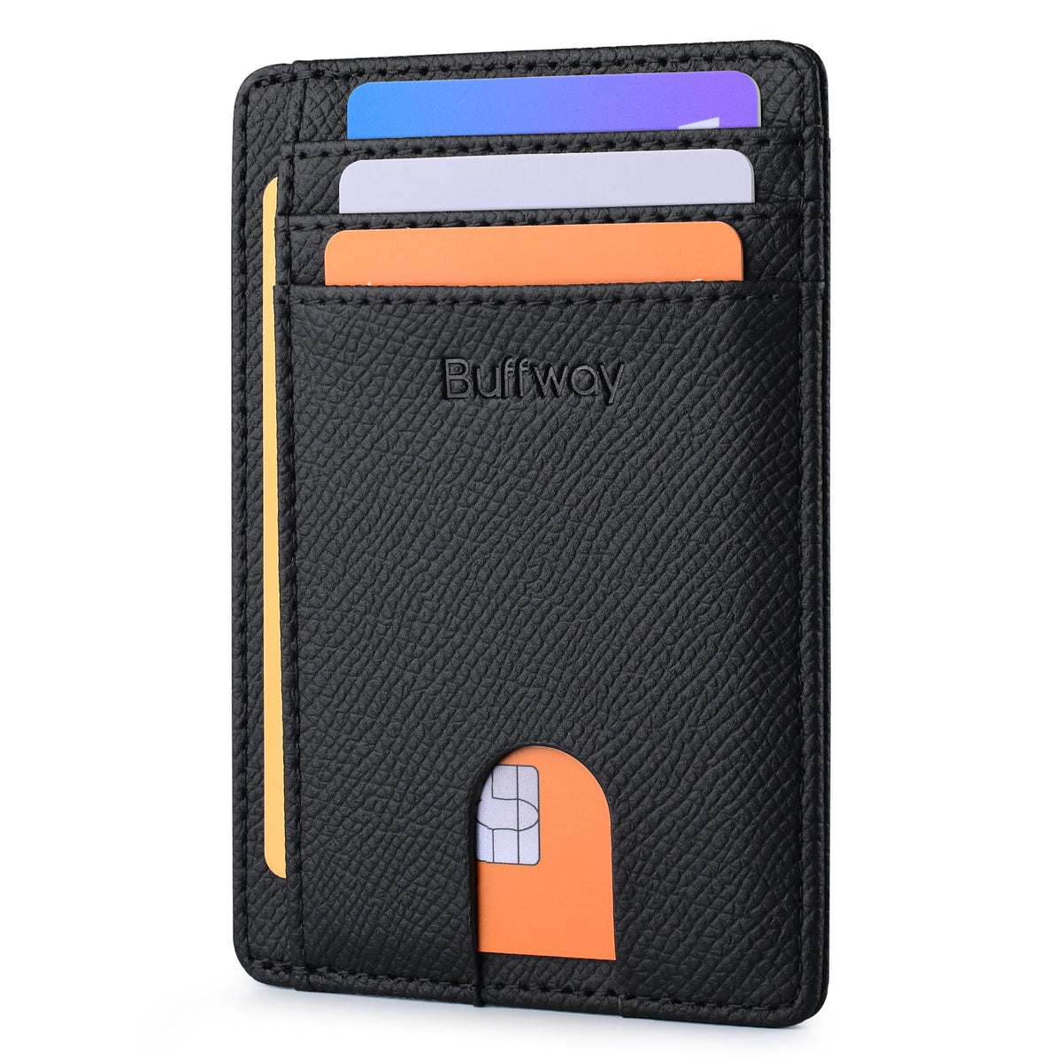 Buffway Slim Minimalist Front Pocket RFID Blocking Leather Wallets for Men and Women - Cross Black