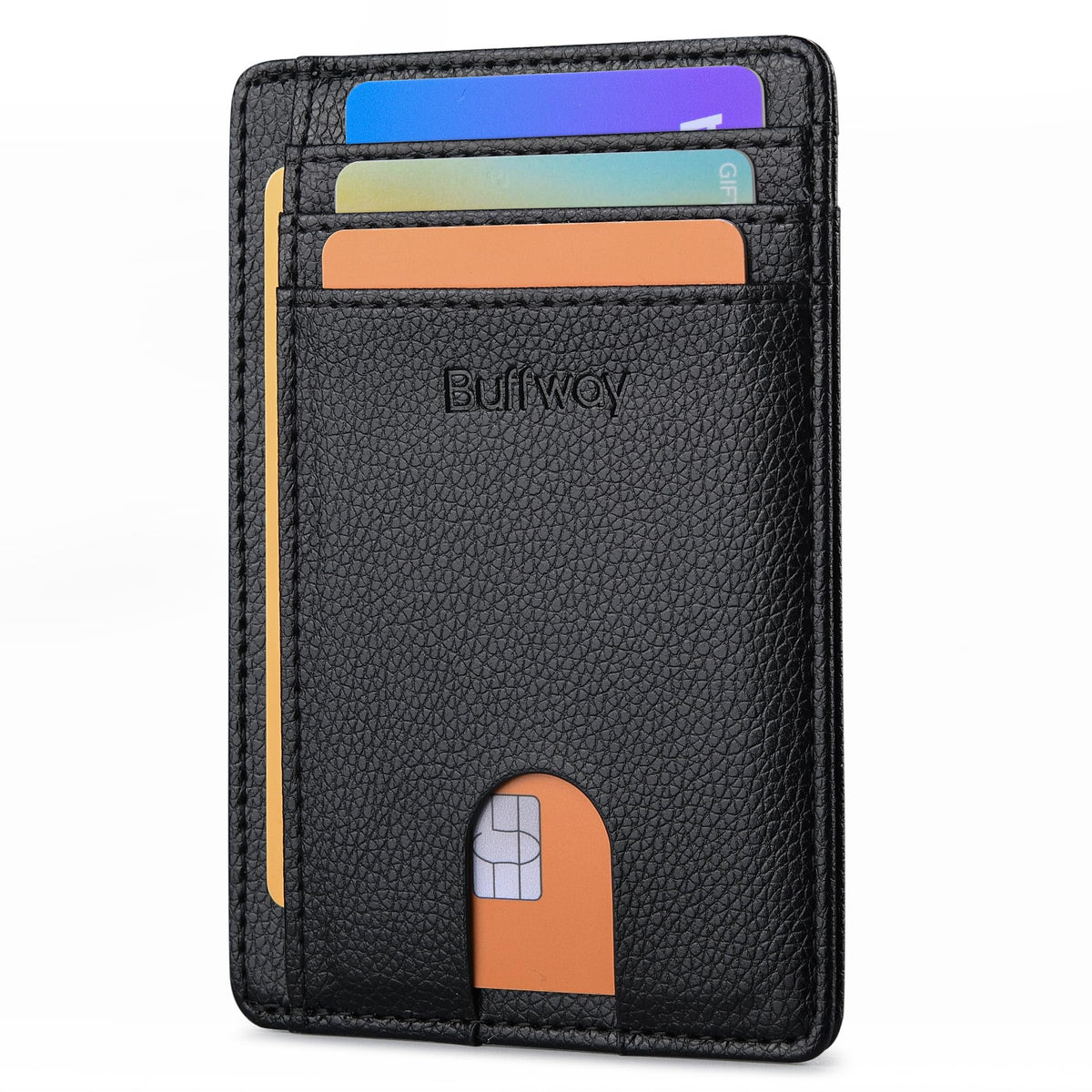 Buffway Slim Minimalist Front Pocket RFID Blocking Leather Wallets for Men and Women - Cross Black