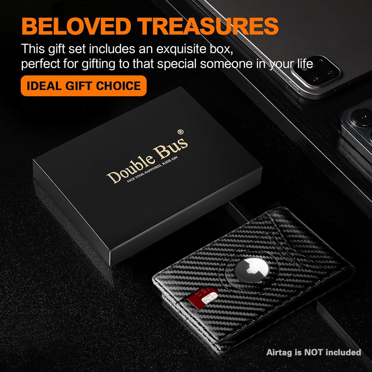 Wallet for Men AirTag Slim RFID Blocking Leather Bifold Gift Box