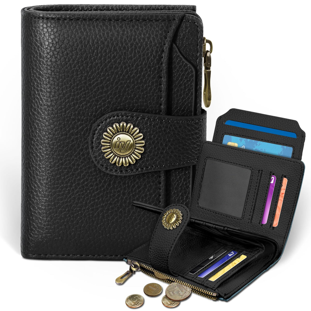 Icycay Cat Small Wallet Women RFID Blocking Bifold Cute Credit Card Holder