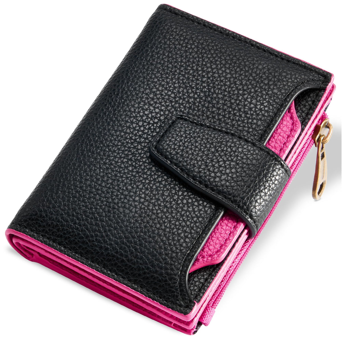 Airkit Small Wallet Women RFID Blocking Soft Leather Bifold Compact Card Holder Wallet for Women with Zipper Coin Pocket 4 ID Window