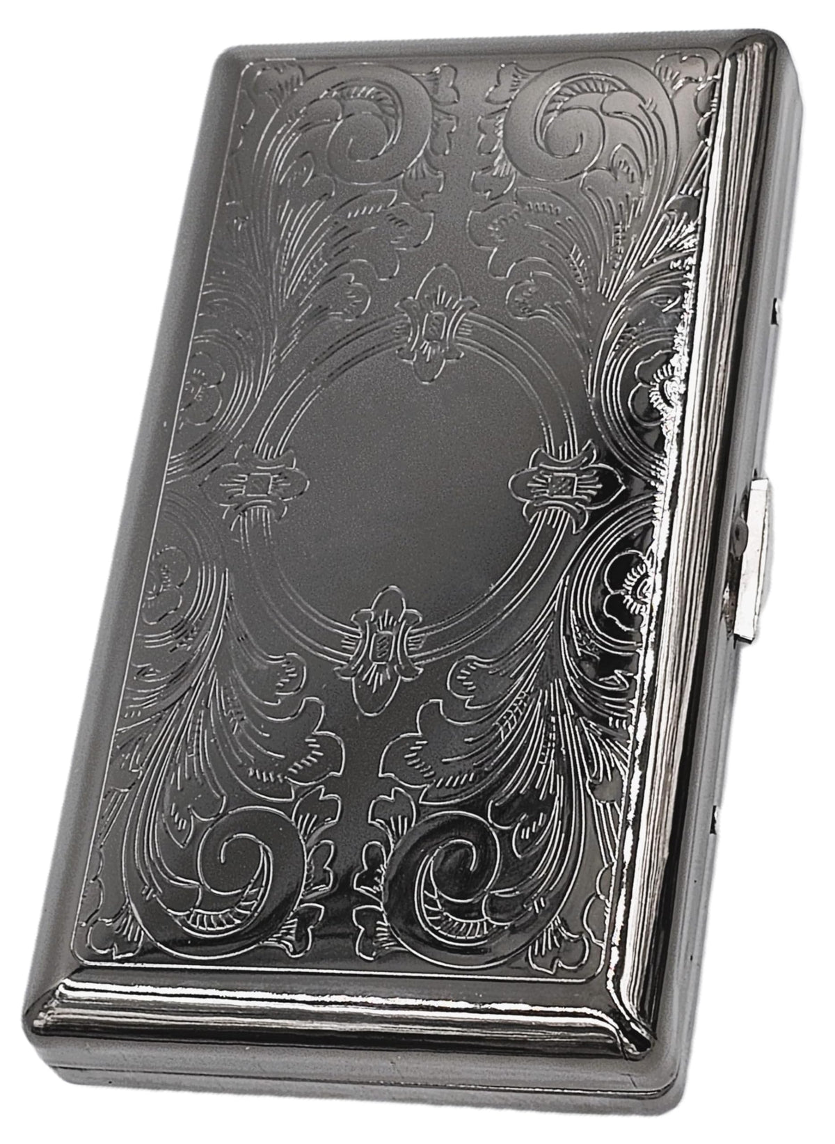 Cigarette Case Victorian Style Metal Holder for Regular, King and 100's Size Pocket Protective Security Wallet (ES100,Black)