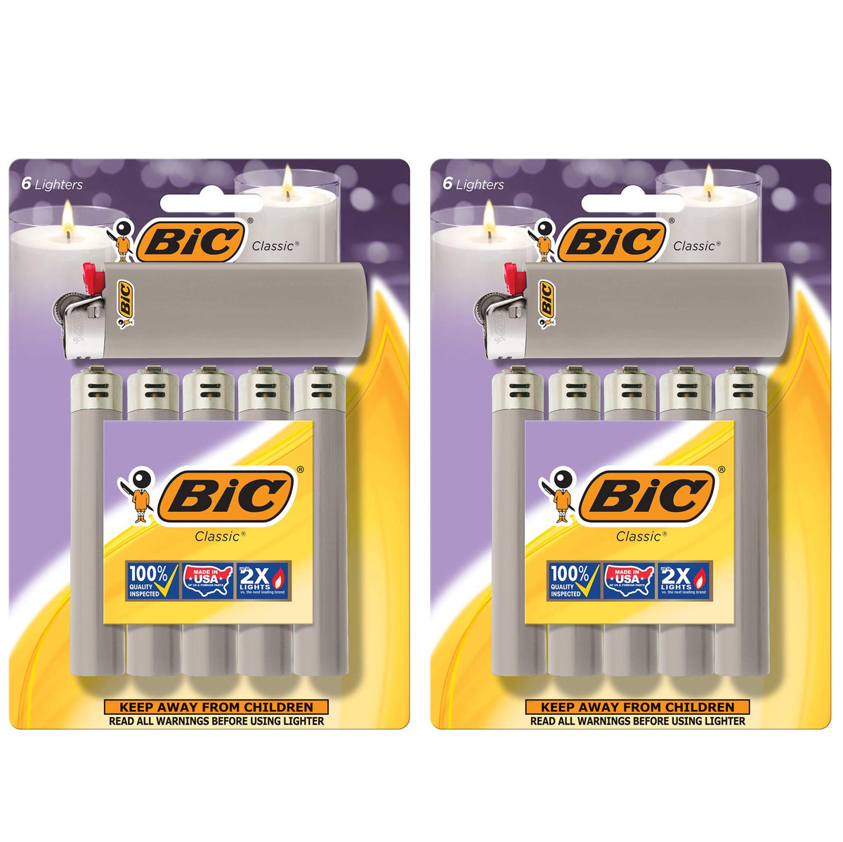 BIC Classic Lighters, Pocket Style, Lighter for Candles, Purple Lighters (Packaging May Vary), 12 Count Pack