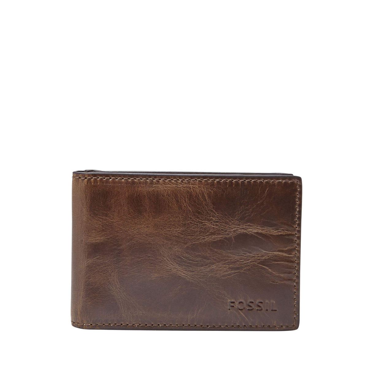 Fossil Men's Derrick Leather Slim Wallet for Men, Minimalist Magnetic Money Clip Bifold Front Pocket Wallet, Brown