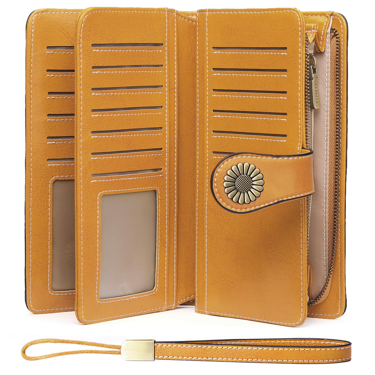 SENDEFN Wallets for Women Leather Credit Card Holder with RFID Blocking Large Capacity Wristlet