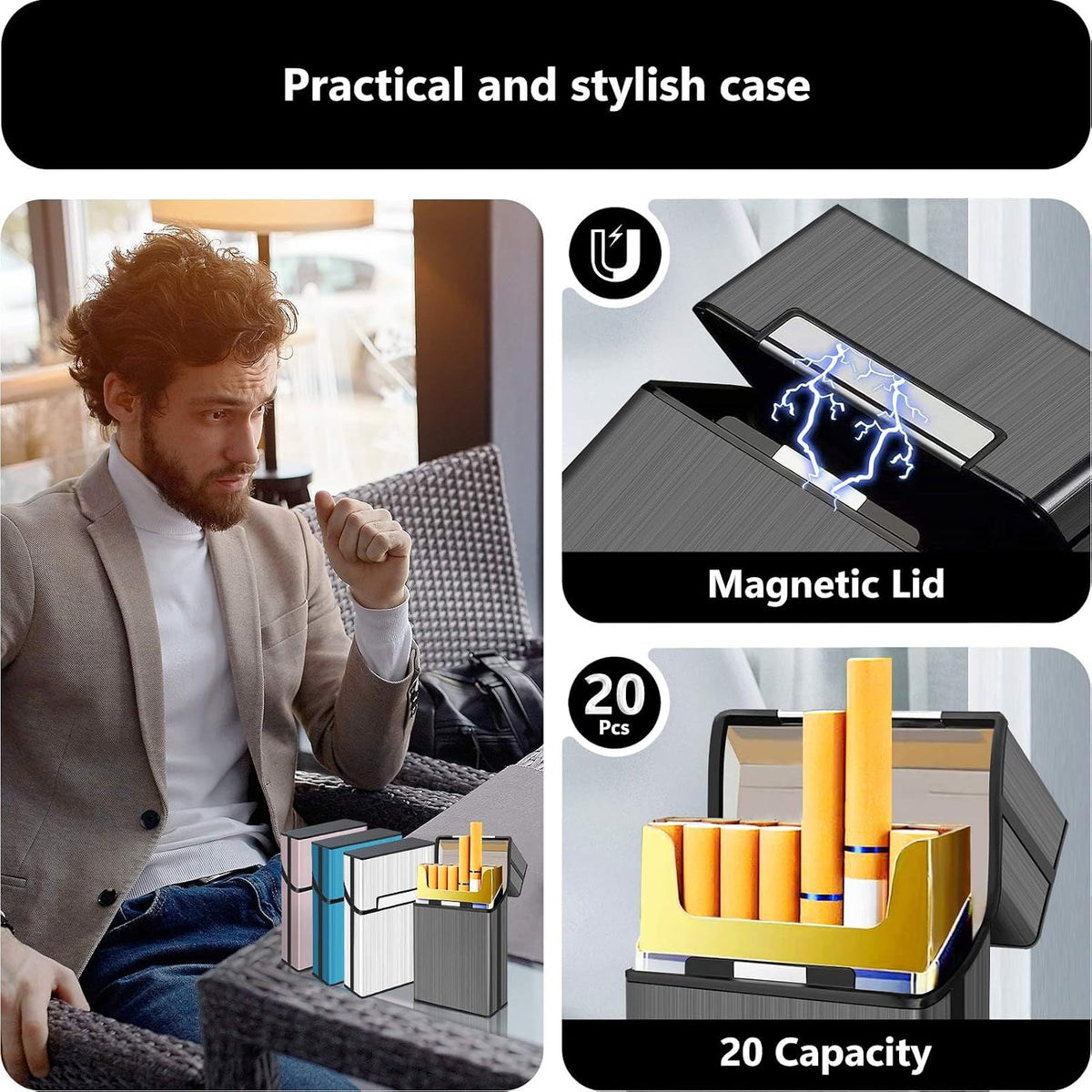 roygra Magnetic Cigarette Case (4 Pack), Daily Pre Roll Cone Holder Case