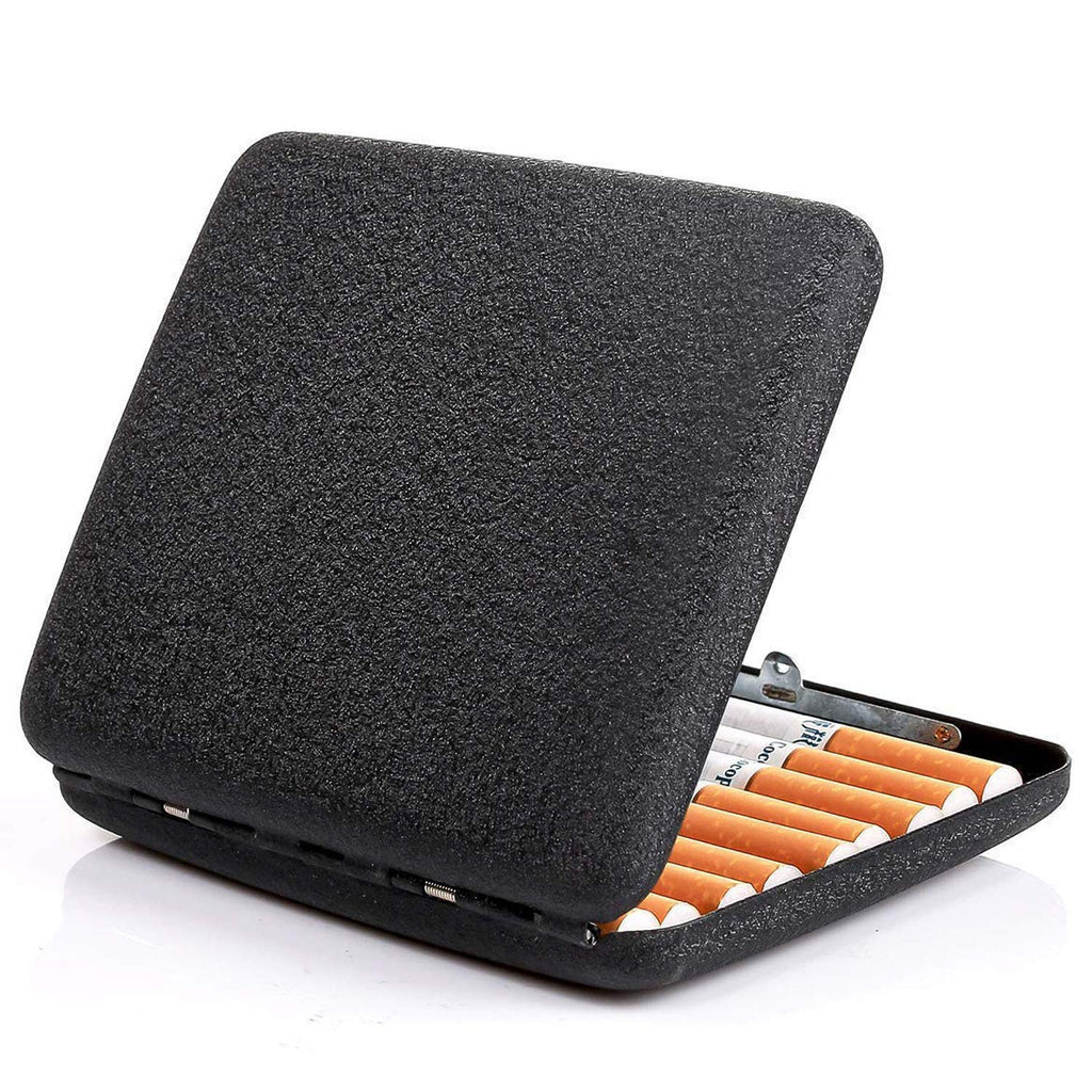 Alloy Frosted Cigarette Case Retro Cigaret Box Double Sided Metal Cigarette Holder for 18 Regular Cigarettes (Black)