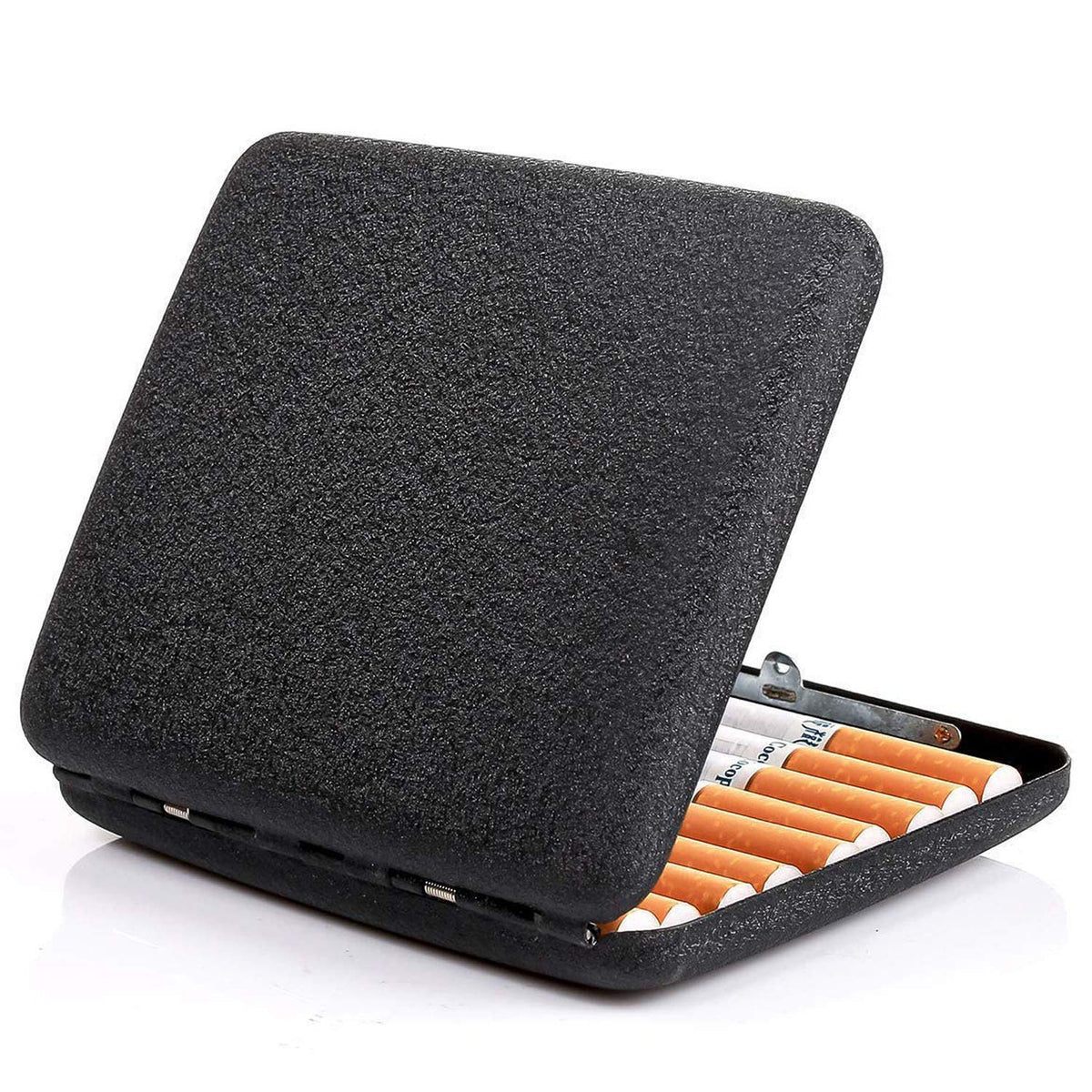 Alloy Frosted Cigarette Case Retro Cigaret Box Double Sided Metal Cigarette Holder for 18 Regular Cigarettes (Black)