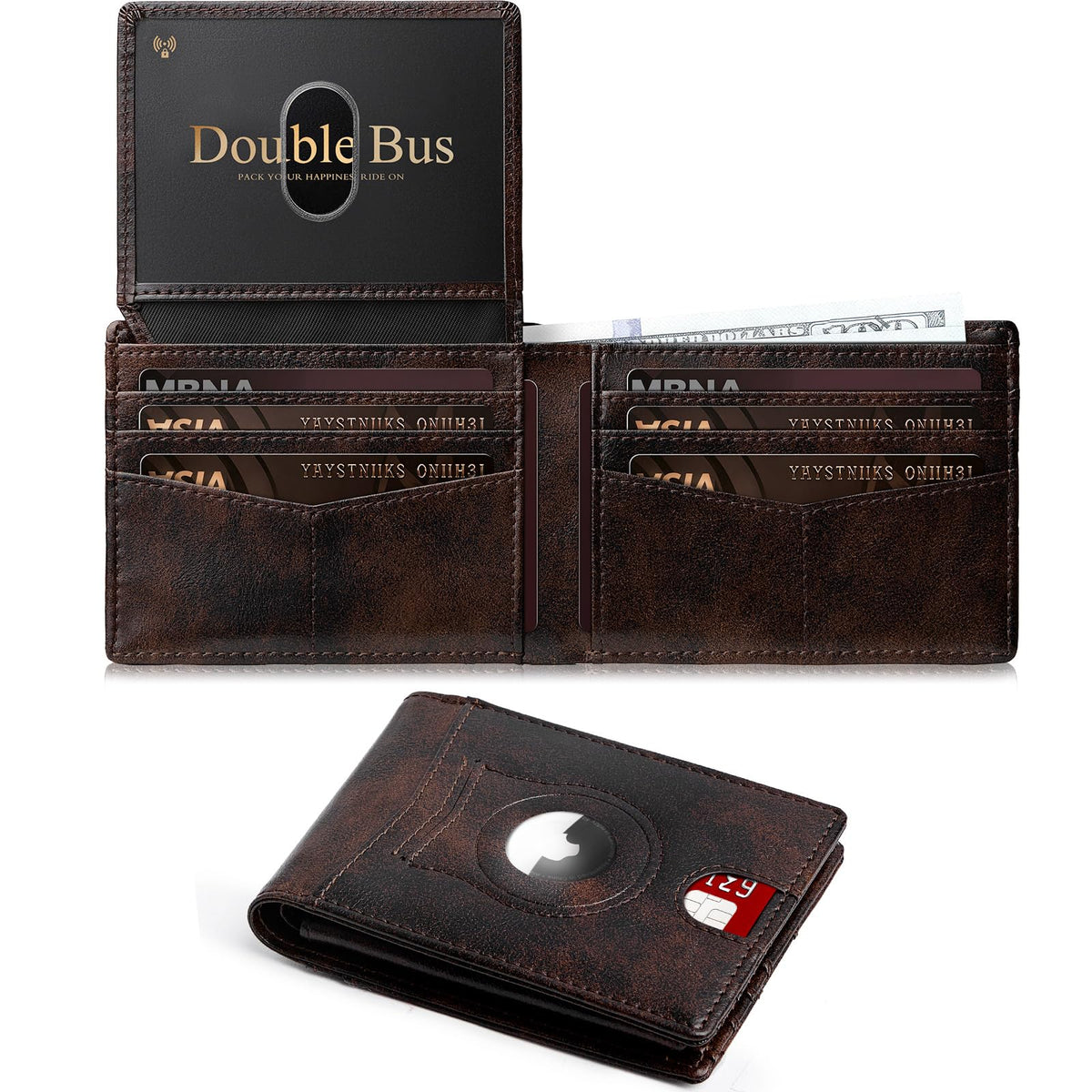 Wallet for Men AirTag Slim RFID Blocking Leather Bifold Gift Box