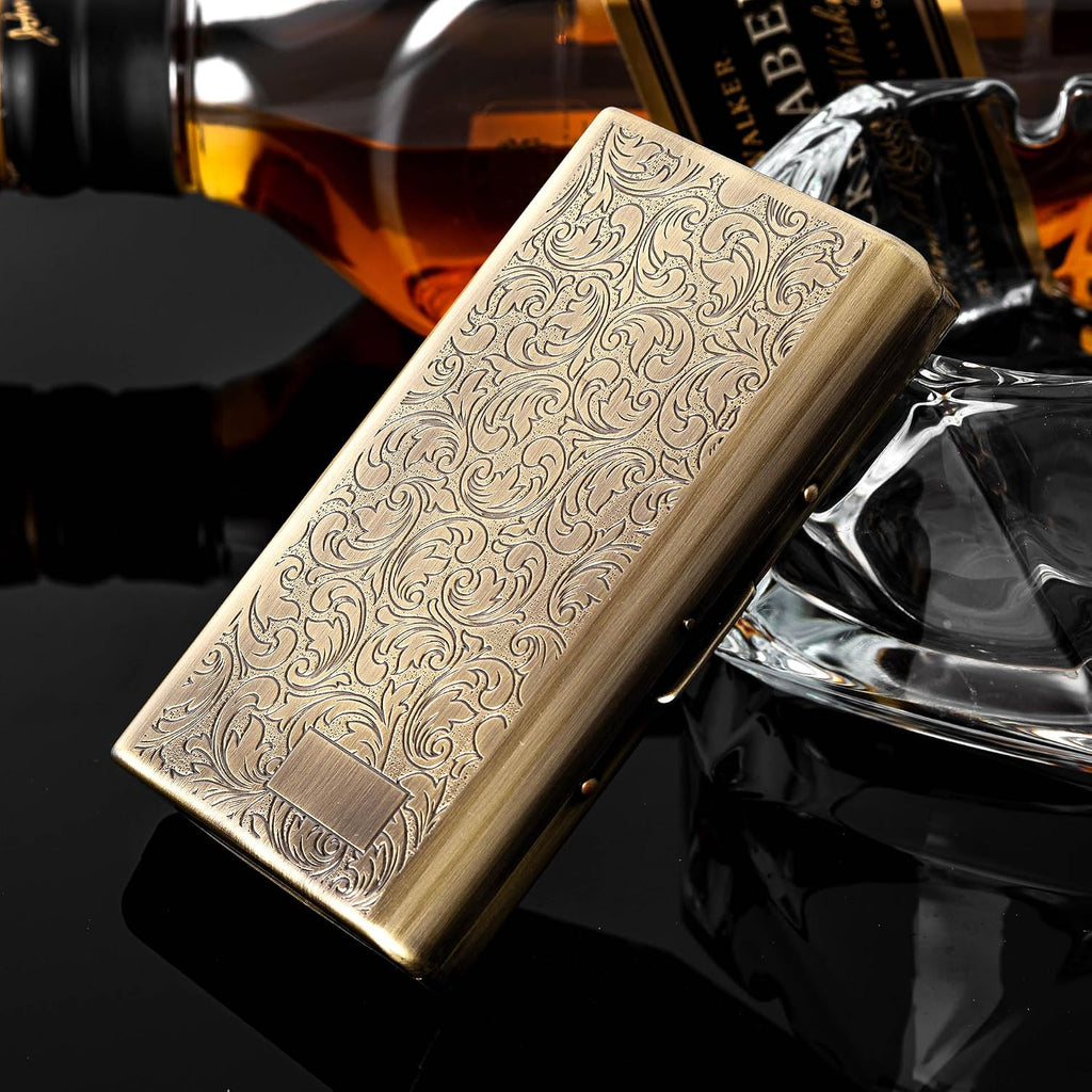 Goshentech Vintage Cigarette case,14 Capacity,Metal Plated Metallic Glossy Black,Double-Sided,Bank Card case, Cash Box(100mm King Size) (Bronze)