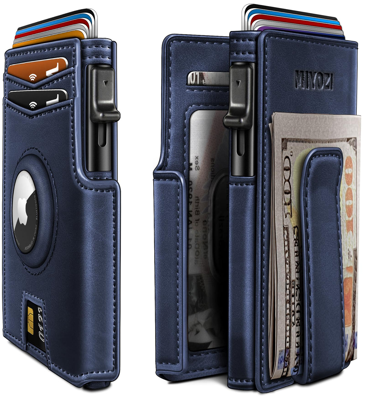miyozi Airtag Wallet for Men,with Money Clip 10 Cards Metal Case Smart Slim Pop Up Credit Card Holder Flip with Magnetic Closure RFID Blocking wallet with Gift Box