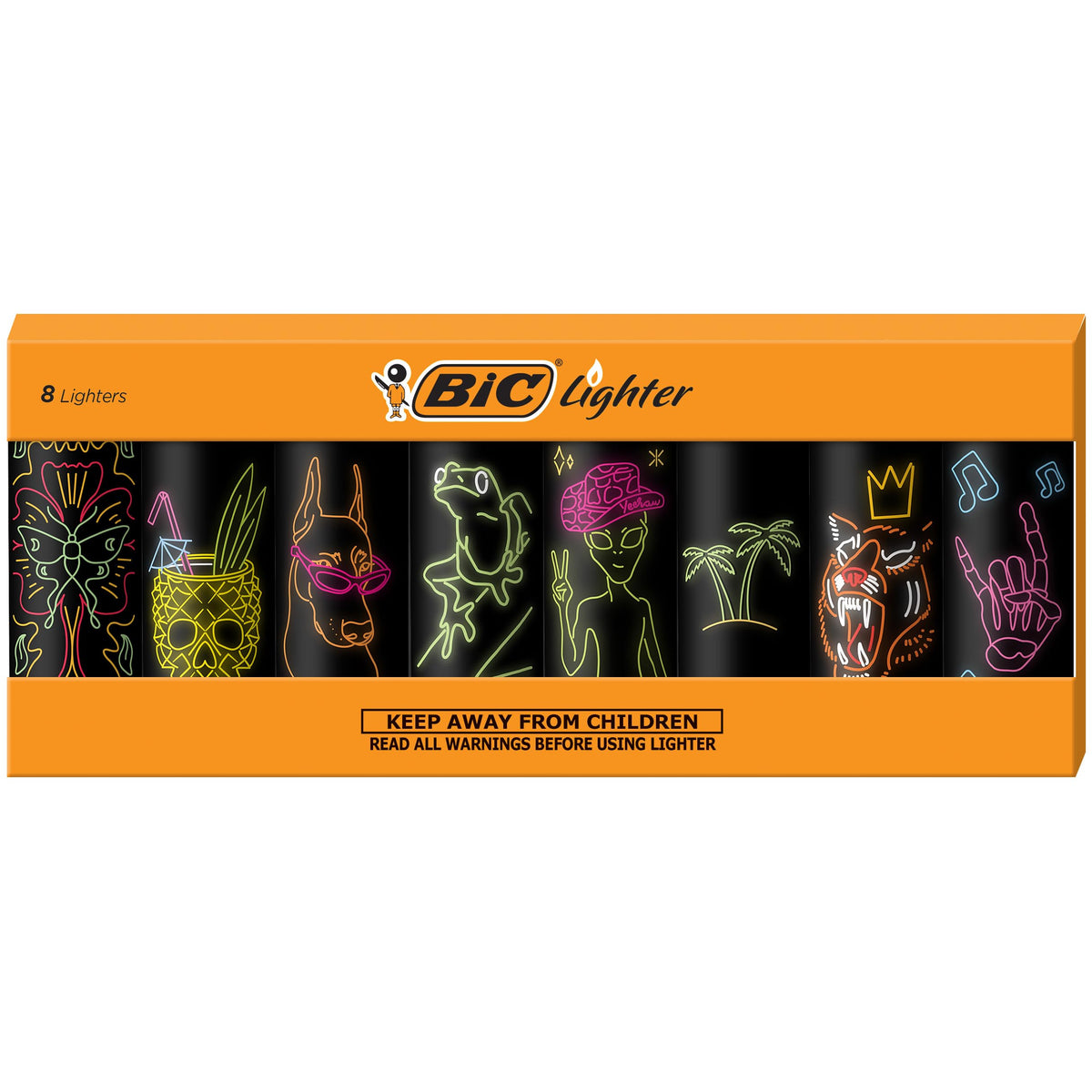 BIC Maxi Pocket Lighter, Neon Series, 8 Count Pack for Candles, Firepits