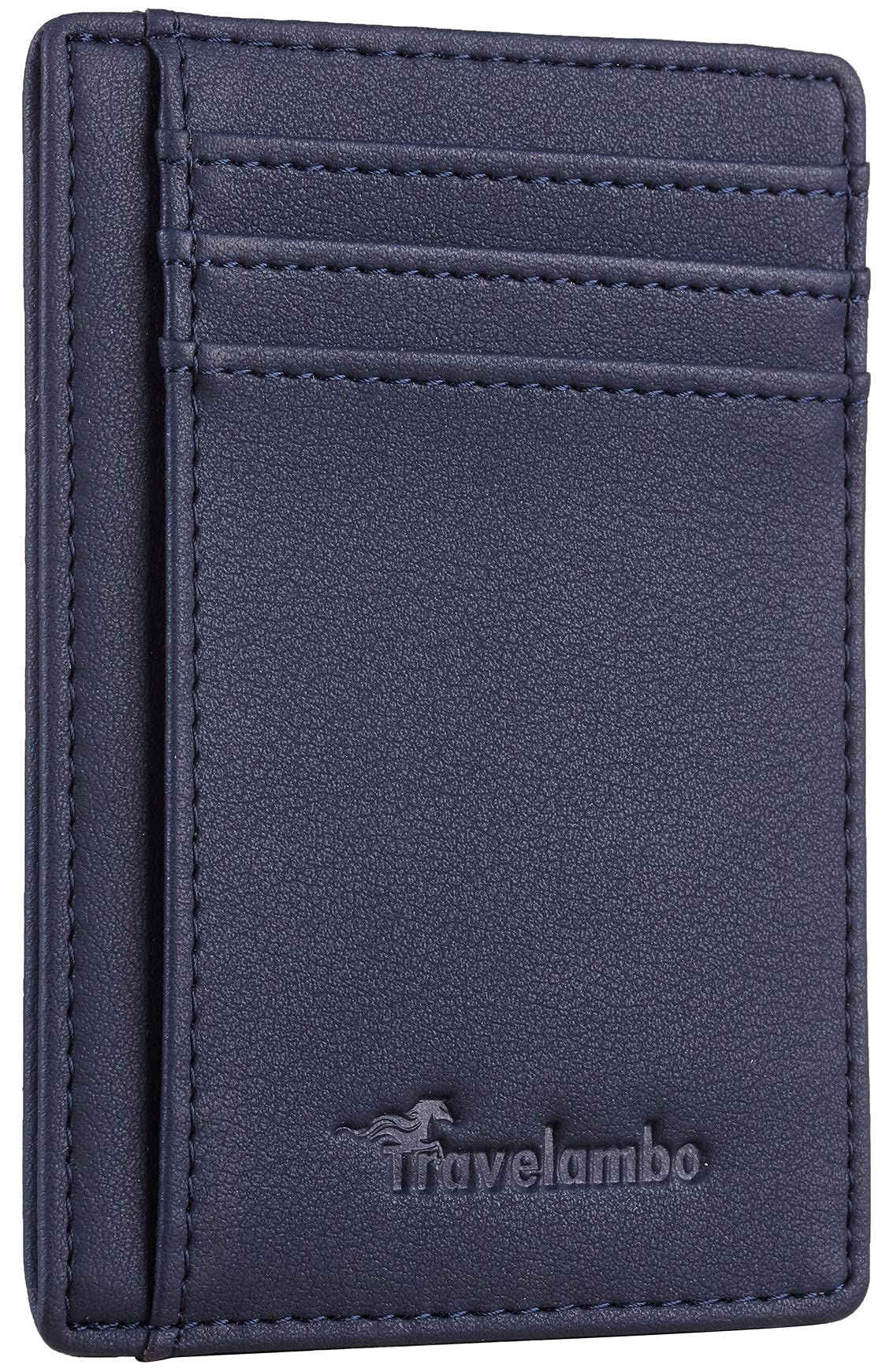 Travelambo Front Pocket Minimalist Leather Slim Wallet RFID Blocking Medium Size
