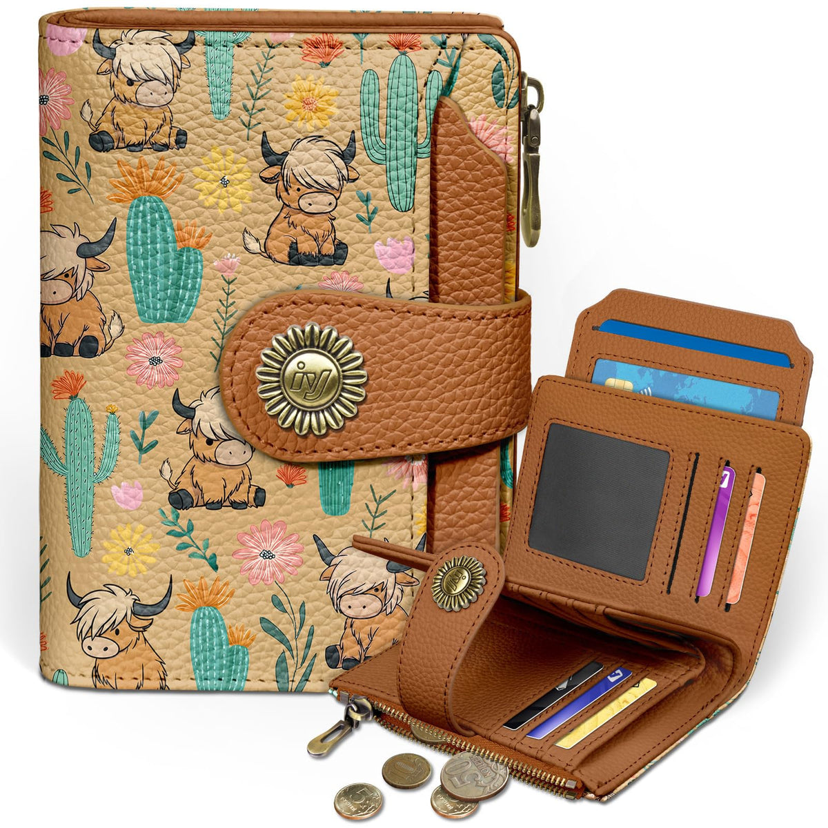 Icycay Cat Small Wallet Women RFID Blocking Bifold Cute Credit Card Holder
