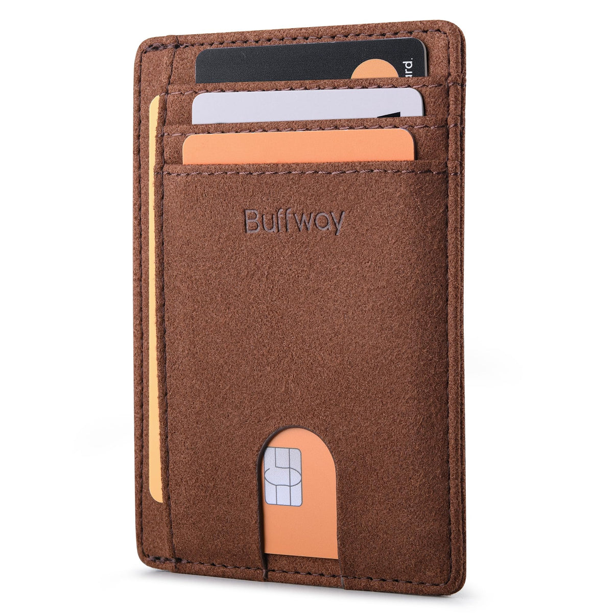 Buffway Slim Minimalist Front Pocket RFID Blocking Leather Wallets for Men and Women - Carbon Fiber Black