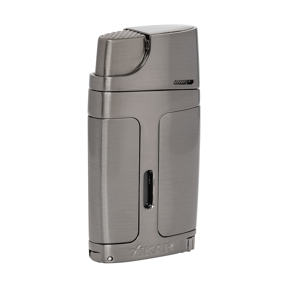 XIKAR ELX Double Jet Flame Butane Torch Lighter with 9mm Cigar Punch – Refillable Butane Lighter with Fuel Window – Wind-Resistant Adjustable Flame – Premium Cigar Accessory – Black with Gunmetal