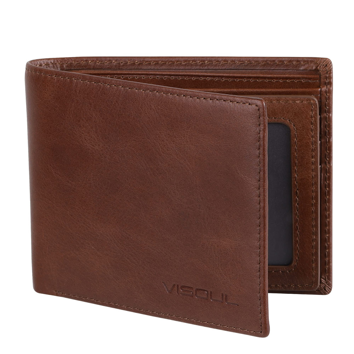 VISOUL Mens Wallet Bifold RFID Protected with 2 ID Windows 8 Credit Card Slots 2 Cash Compartments, Carbon Fiber Leather Wallet for Men Gift Box (Black+Burgundy)