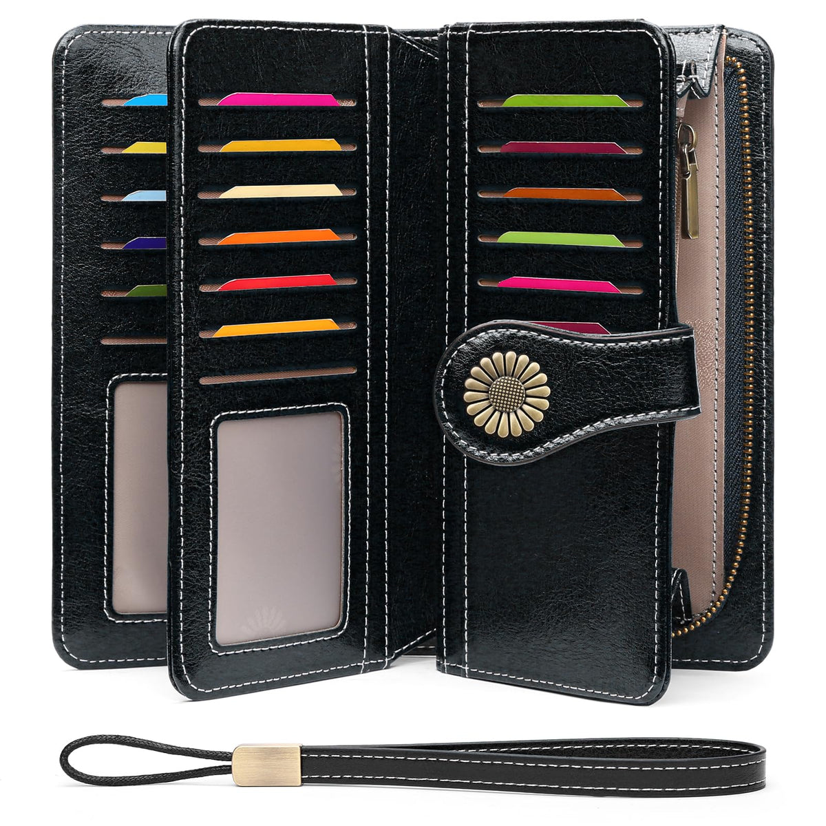 SENDEFN Wallets for Women Leather Credit Card Holder with RFID Blocking Large Capacity Wristlet