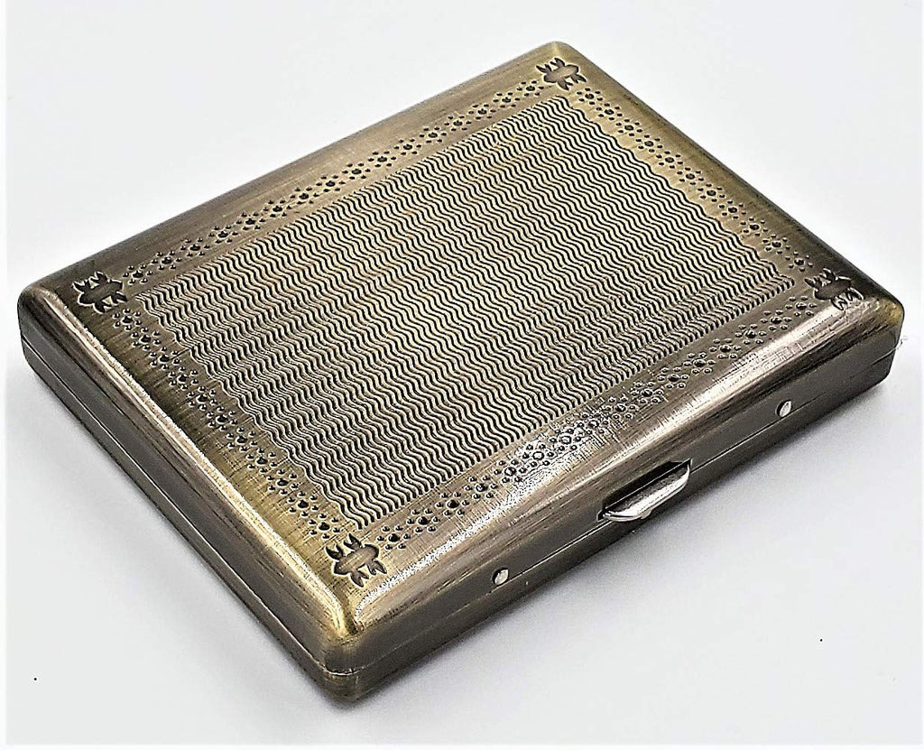 Cigarette Case Victorian Retro Style Metal Holder for Regular, King and 100's Size RFID Etched Antique Brass