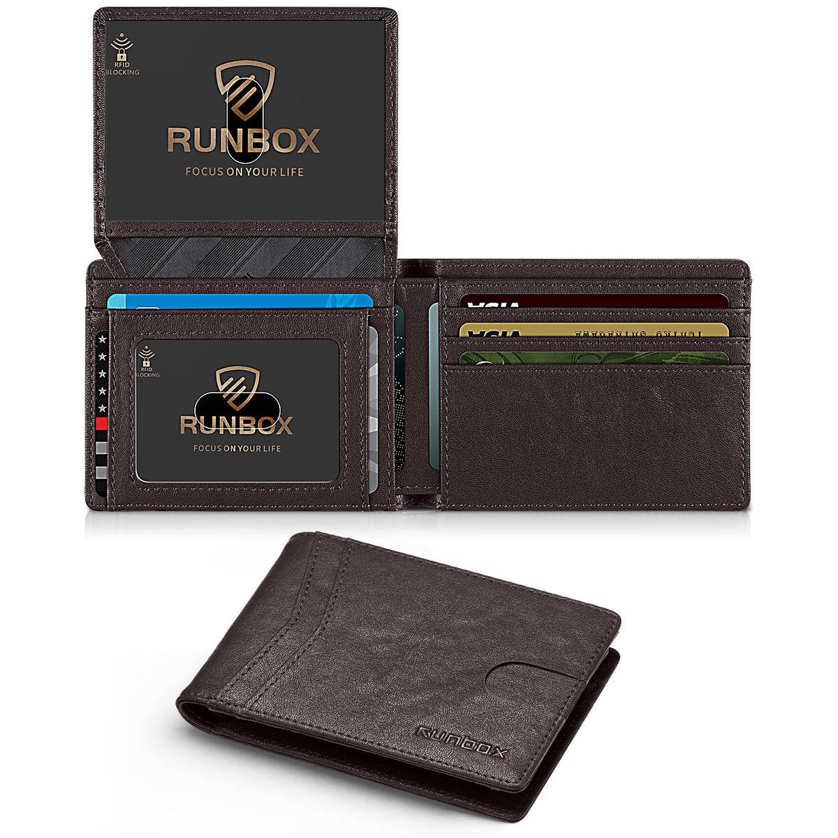 RUNBOX Wallet for Men -Slim Rfid Leather Mens Bifold Novelty Wallets 2 ID Window With Gift Box Men's Accessories