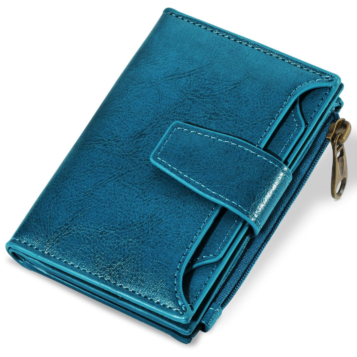 Airkit Small Wallet Women RFID Blocking Soft Leather Bifold Compact Card Holder Wallet for Women with Zipper Coin Pocket 4 ID Window