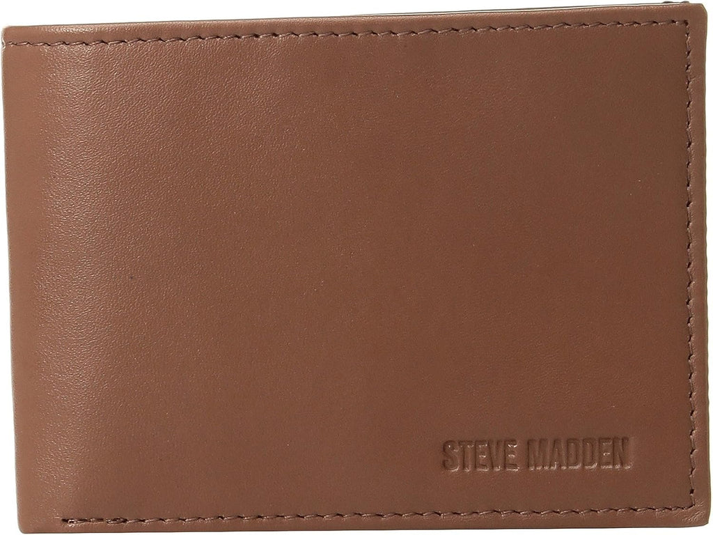 Steve Madden Men's Slim Leather Wallet with Extra Capacity Attached Flip Pockets