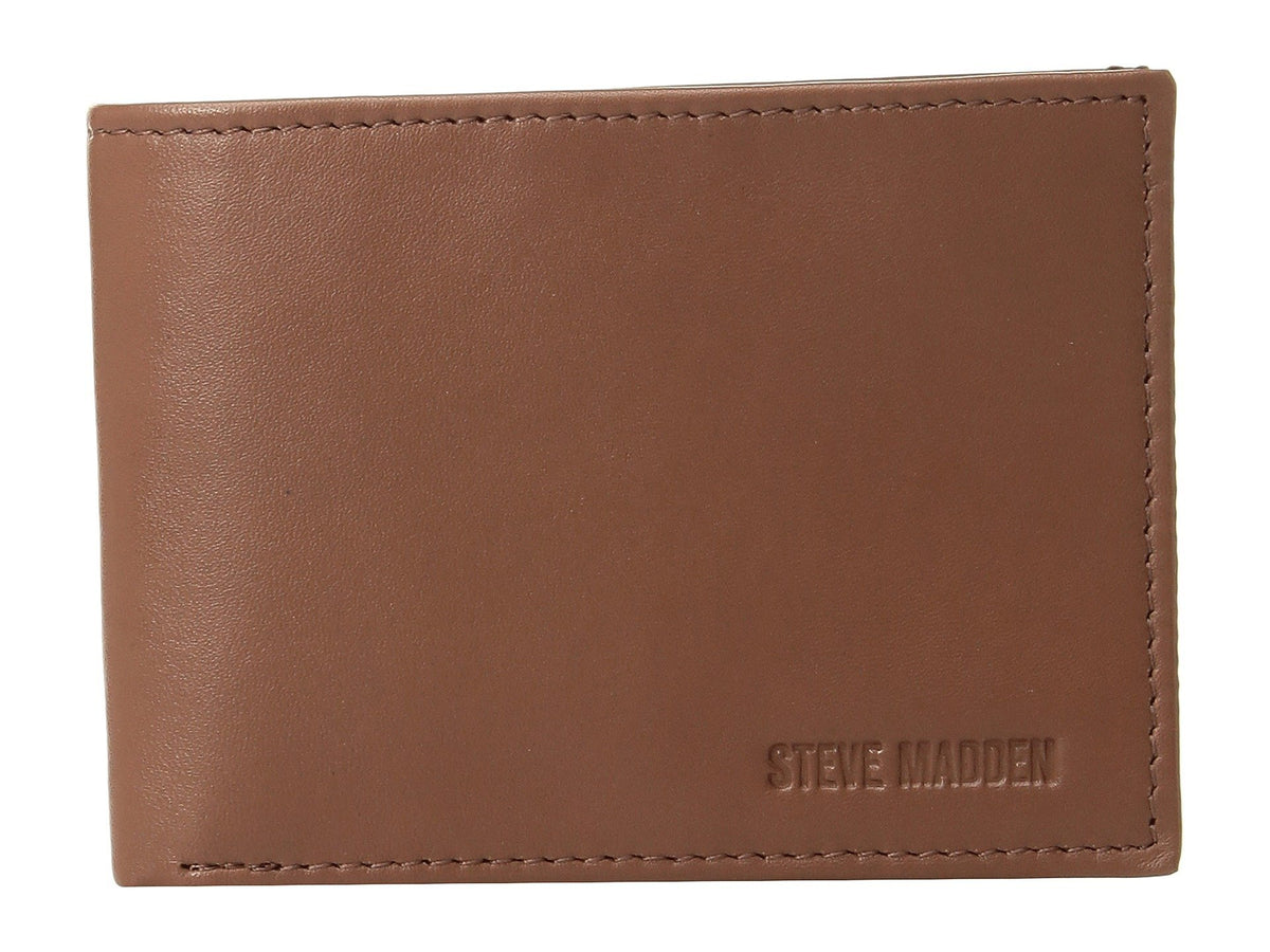 Steve Madden Men's Slim Leather Wallet with Extra Capacity Attached Flip Pockets