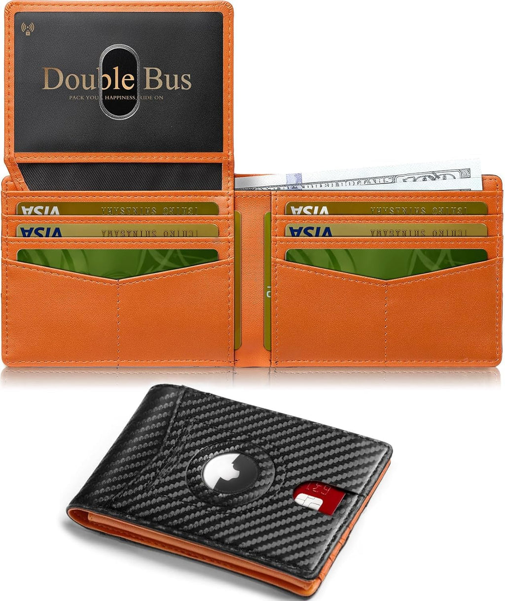 Wallet for Men AirTag Slim RFID Blocking Leather Bifold Gift Box