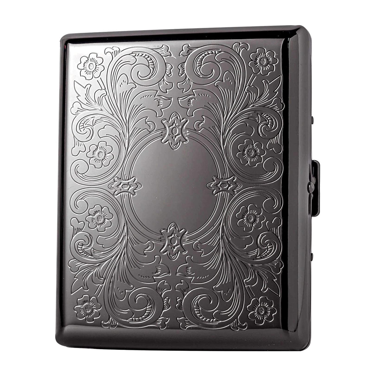 Metal Carry Cigarette Case, Double Sided Spring Clip,Holds 10 100mm Cigarettes (Vines Silver)