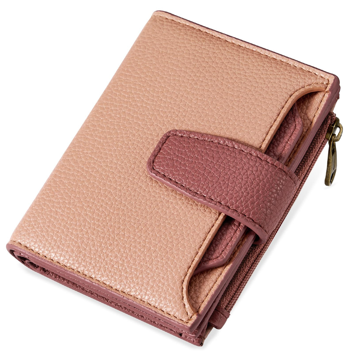Airkit Small Wallet Women RFID Blocking Soft Leather Bifold Compact Card Holder Wallet for Women with Zipper Coin Pocket 4 ID Window