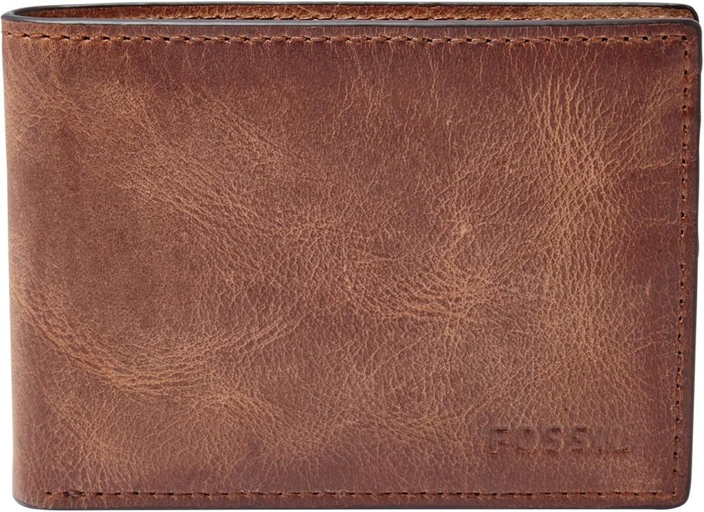Fossil Men's Derrick Leather Slim Wallet for Men, Minimalist Magnetic Money Clip Bifold Front Pocket Wallet, Brown