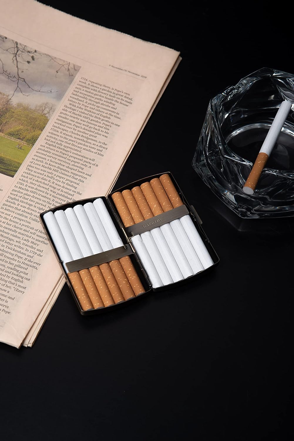 Vintage Slim Metal Cigarette Case & Dispenser - Small Cigarette Holder Case/Box,Fit for 85mm Cigarettes 12pcs-Does Not Fit 100s or Credit Cards (Bronze)