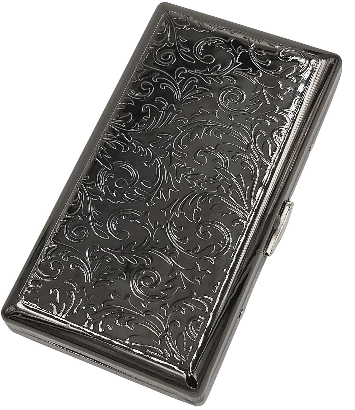Cigarette Case Victorian Style Metal Holder for Regular, King and 100's Size Pocket Protective Security Wallet (ES100,Black)