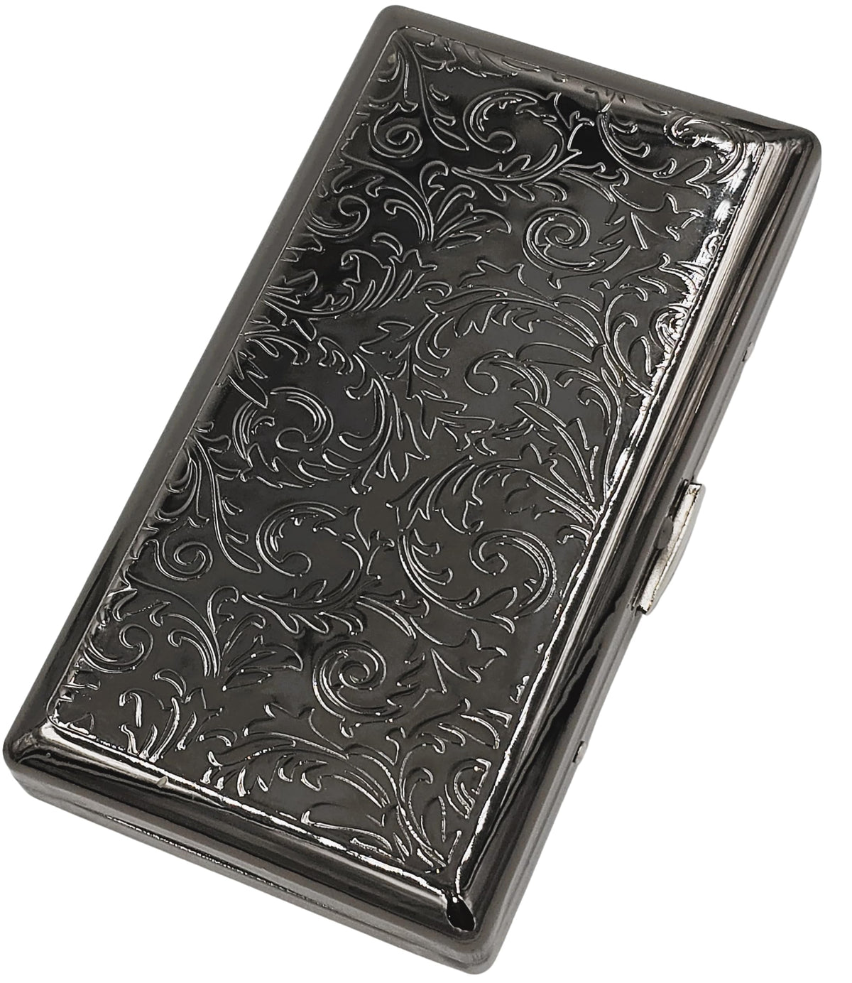 Cigarette Case Victorian Style Metal Holder for Regular, King and 100's Size Pocket Protective Security Wallet (ES100,Black)