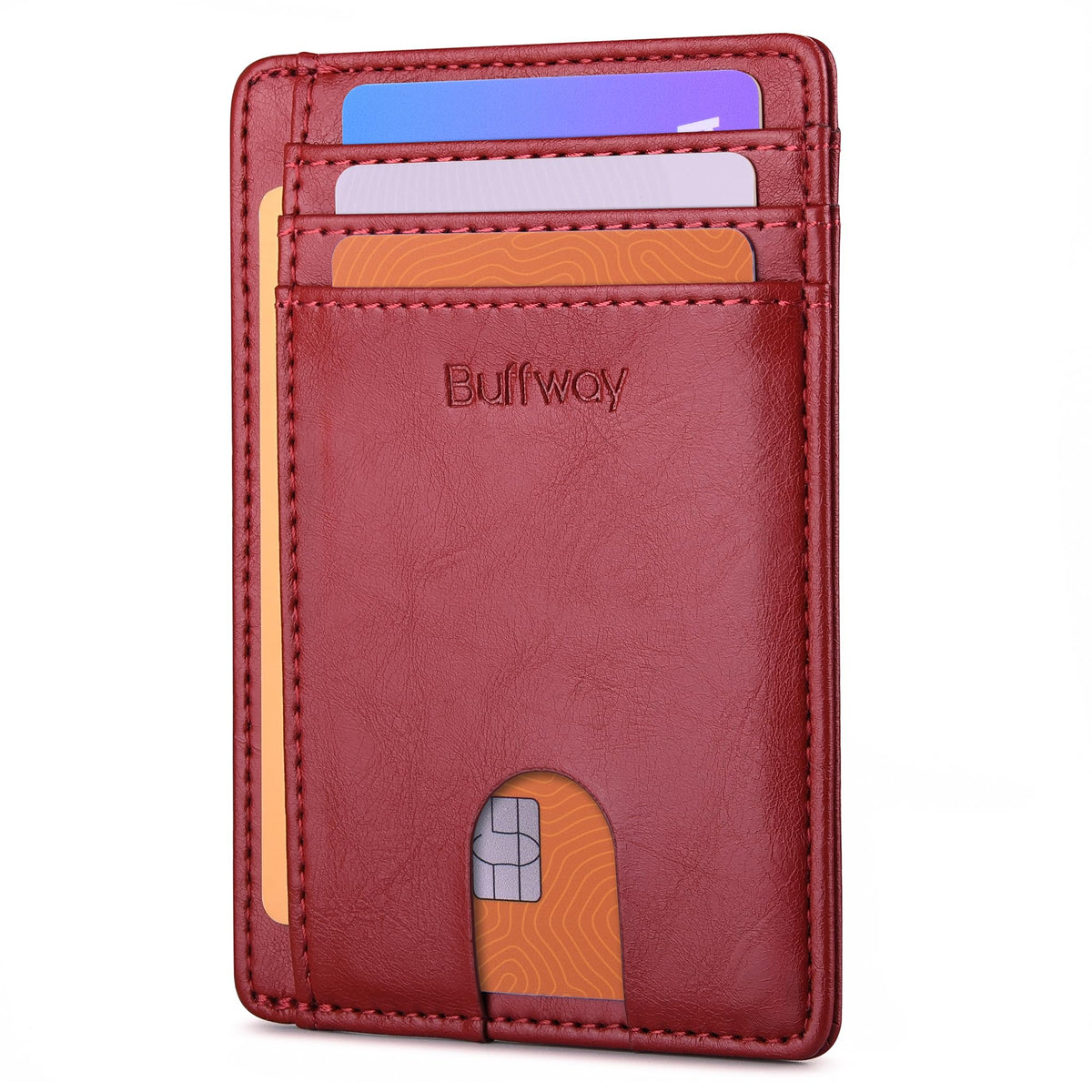 Buffway Slim Minimalist Front Pocket RFID Blocking Leather Wallets for Men and Women - Carbon Fiber Black