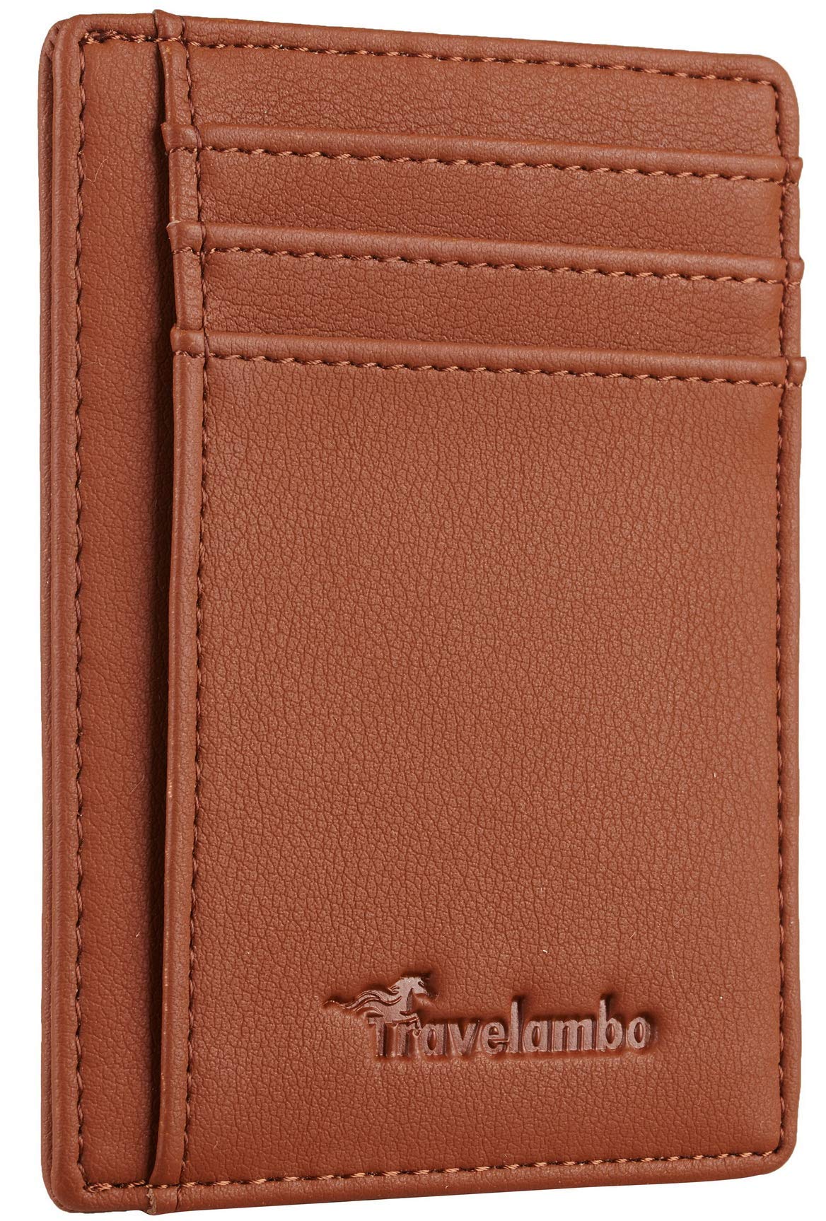 Travelambo Front Pocket Minimalist Leather Slim Wallet RFID Blocking Medium Size